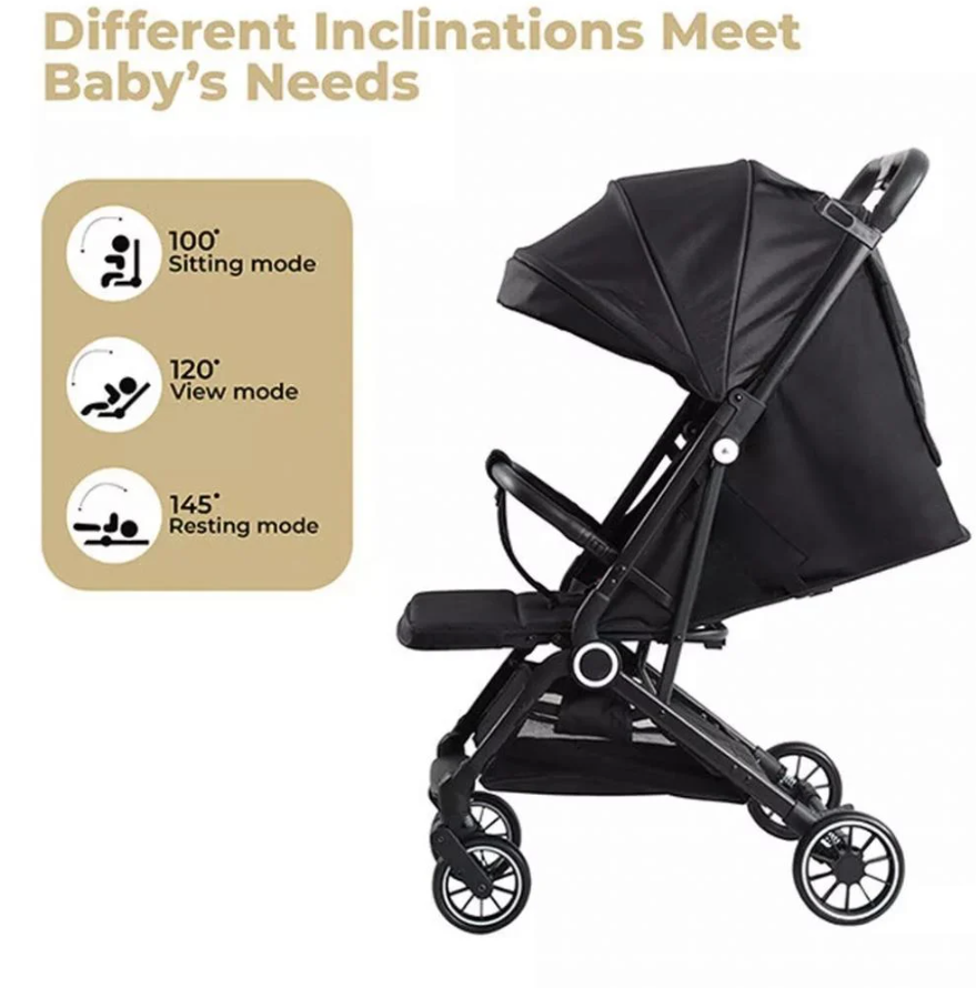 Poussette - Pliable d'une seule main - De la naissance à 15 kg - Grand pare-soleil - Noir