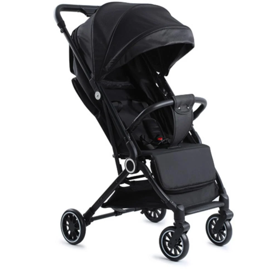 Poussette - Pliable d'une seule main - De la naissance à 15 kg - Grand pare-soleil - Noir