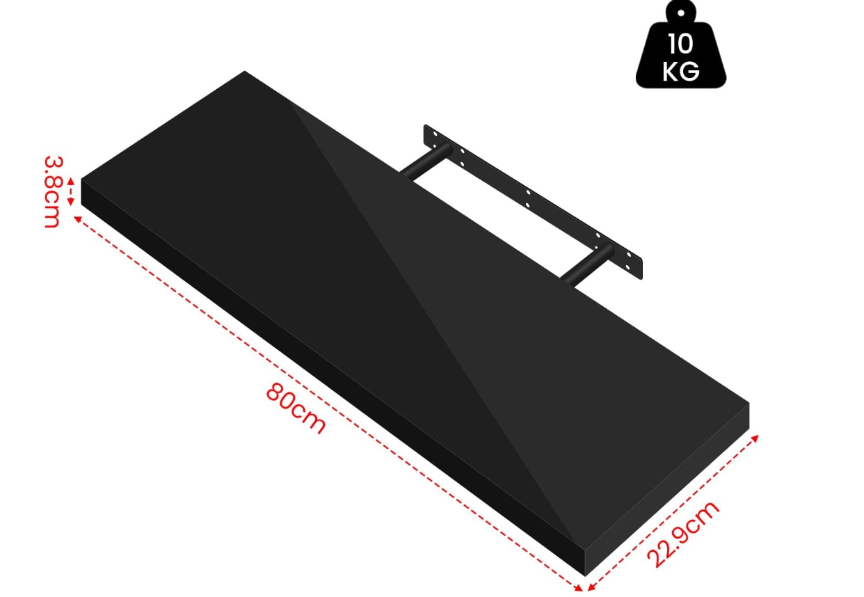 Esituro Étagère murale suspendue noire 80 x 23 x 3,8 cm - Étagère flottante moderne