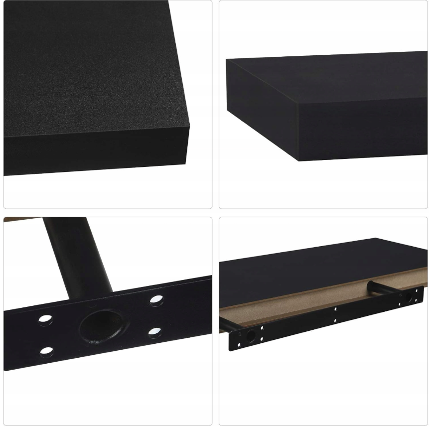 Esituro Étagère murale suspendue noire 80 x 23 x 3,8 cm - Étagère flottante moderne