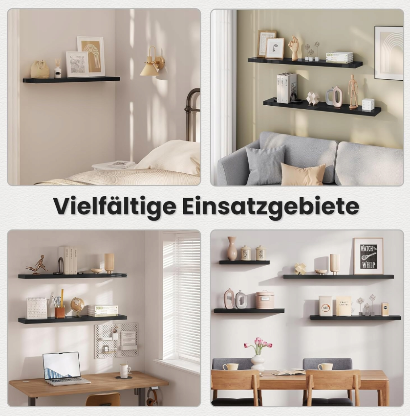 Esituro Étagère murale suspendue noire 80 x 23 x 3,8 cm - Étagère flottante moderne