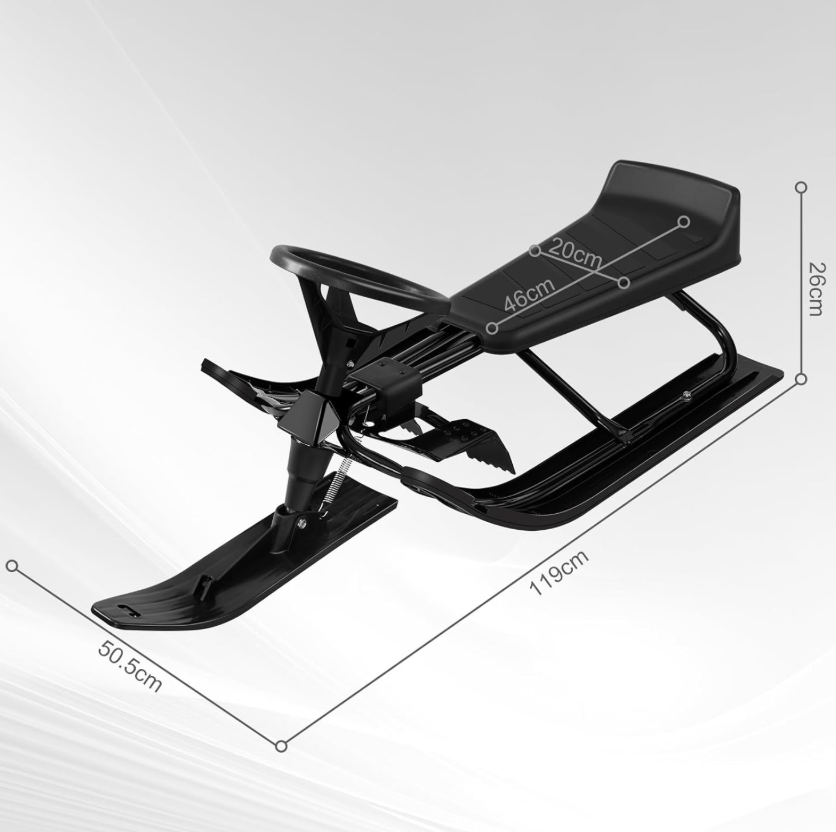 Luge enfant Woltu avec guidon et frein - 119x38x50.5 cm - noir - châssis métal jusqu'à 90 kg