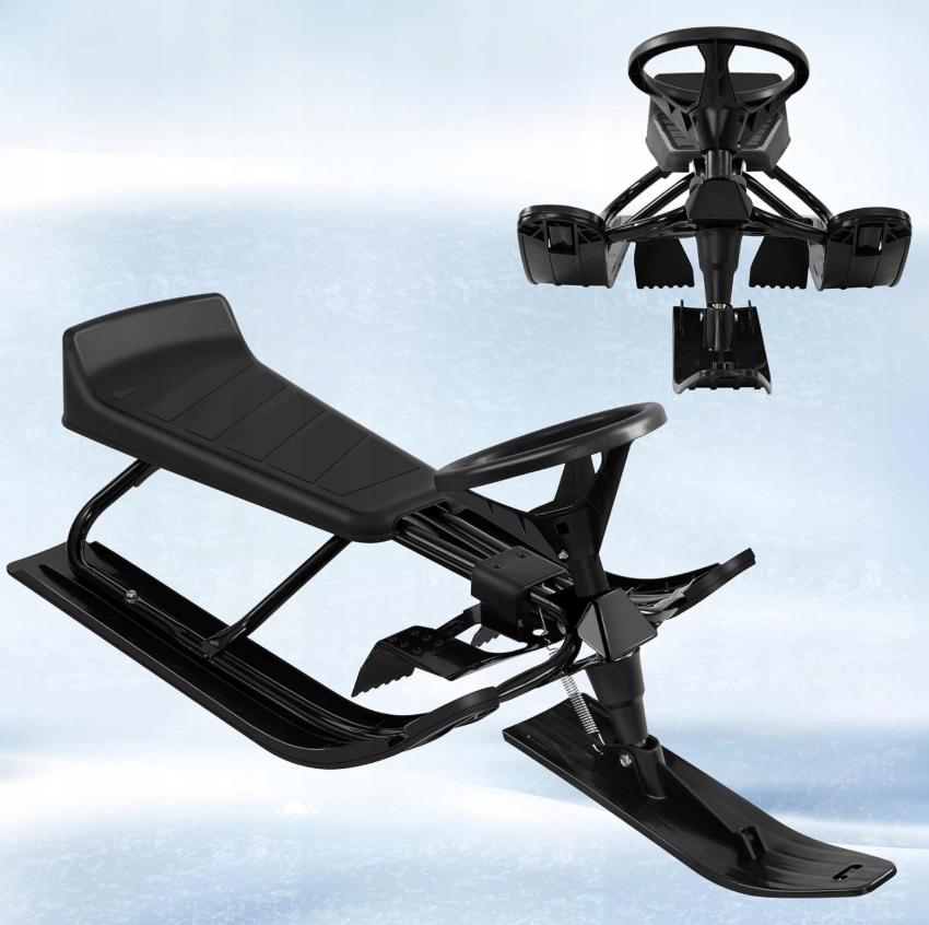 Luge enfant Woltu avec guidon et frein - 119x38x50.5 cm - noir - châssis métal jusqu'à 90 kg