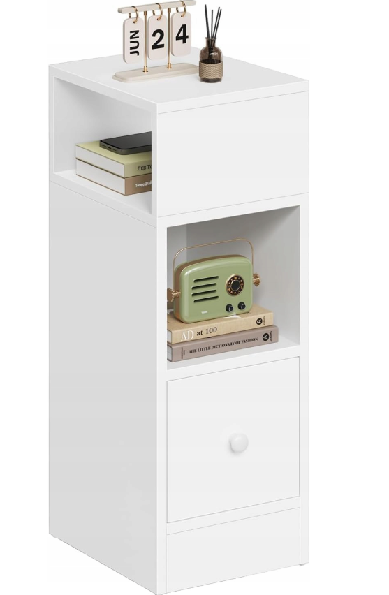 Eugad Narrow Nightstand blanc 25 x 66 x 30 cm - design moderne avec tiroir et étagères ouvertes