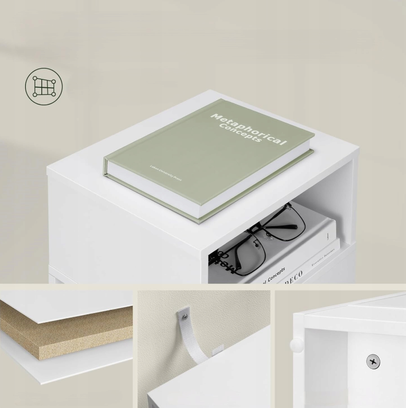 Eugad Narrow Nightstand blanc 25 x 66 x 30 cm - design moderne avec tiroir et étagères ouvertes