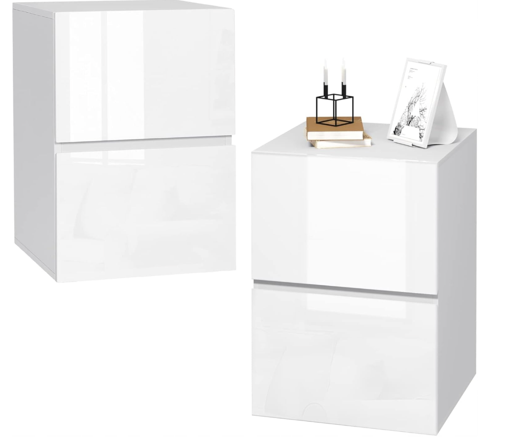 Eugad Table de chevet / Table d'appoint - 40 x 40 x 58 cm - Blanc - Moderne avec 2 tiroirs