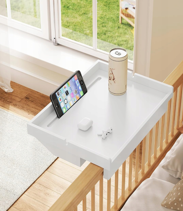 Table de nuit Voltu avec guide-câbles et support pour téléphone - Blanc - 33x8x25 cm