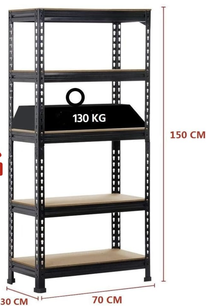 Yaheetech Rack de stockage industriel avec 5 étagères réglables - Noir - 70x30x150 cm