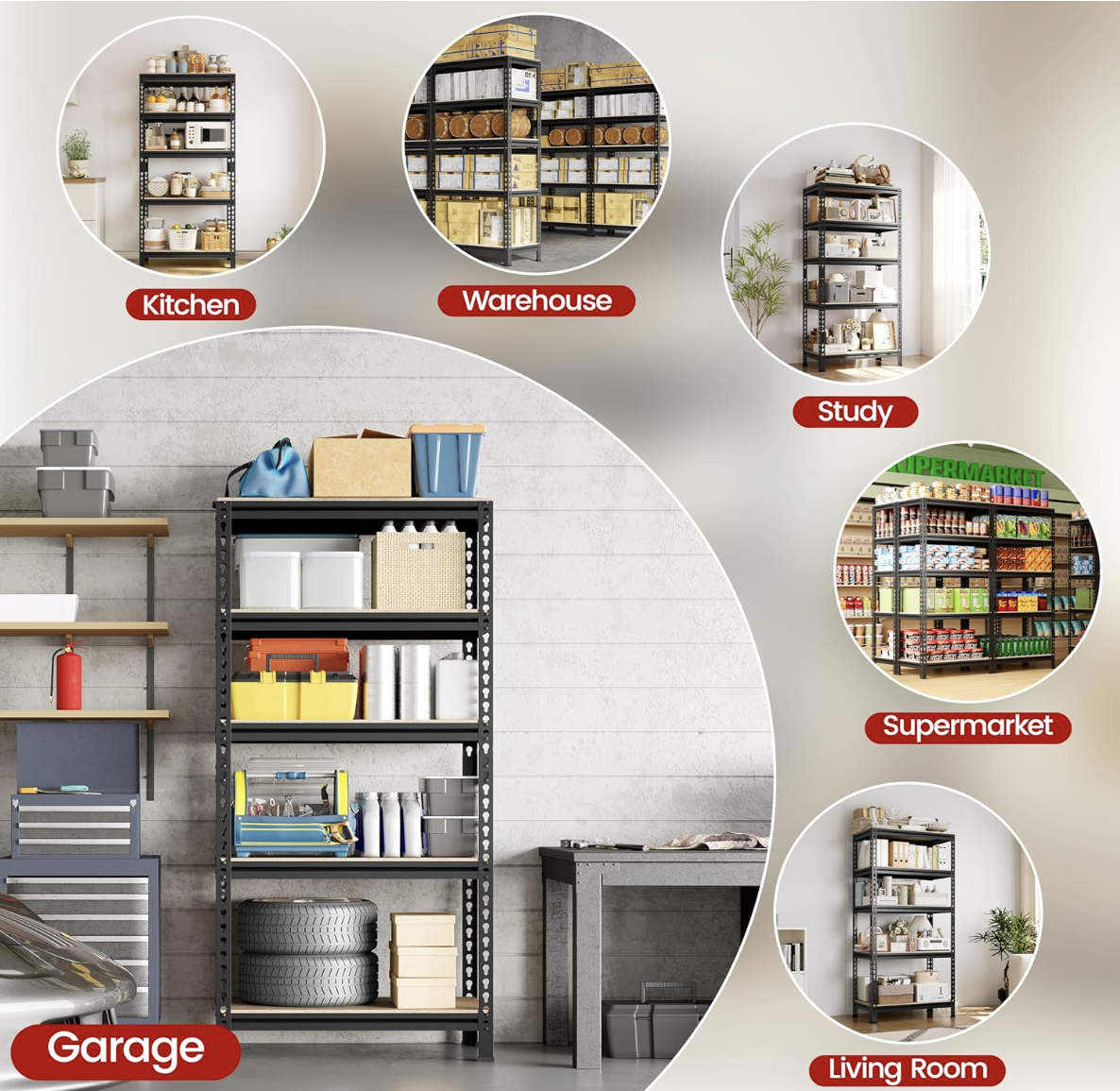 Yaheetech Rack de stockage industriel avec 5 étagères réglables - Noir - 70x30x150 cm