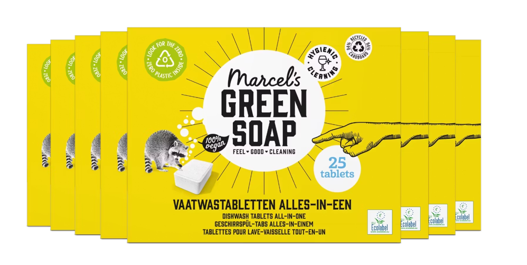 savon vert de marcel tablettes lave-vaisselle pamplemousse et citron vert - 25 pièces - 8 paquets