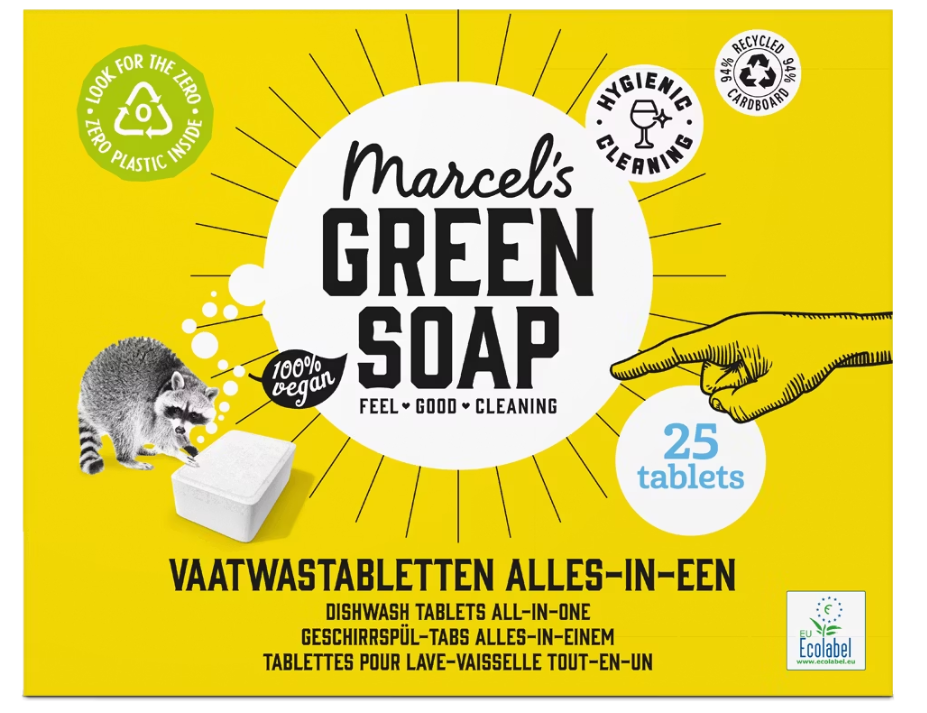 savon vert de marcel tablettes lave-vaisselle pamplemousse et citron vert - 25 pièces - 8 paquets