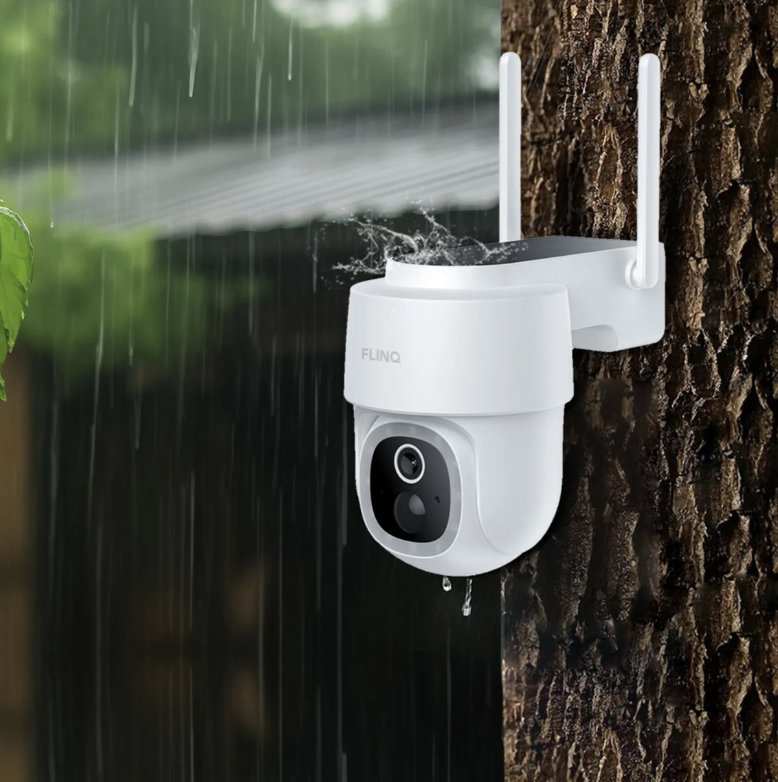 FlinQ Smart Dome Guard Security Camera White 16.3 x 9.9 x 13.8 cm - Caméra extérieure solaire 2K sans fil avec vision nocturne et contrôle par application