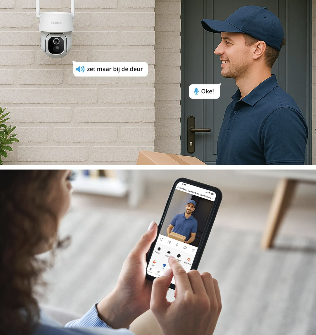 FlinQ Smart Dome Guard Security Camera White 16.3 x 9.9 x 13.8 cm - Caméra extérieure solaire 2K sans fil avec vision nocturne et contrôle par application