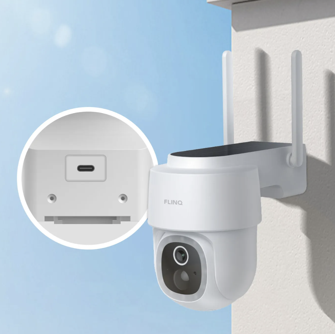 FlinQ Smart Dome Guard Security Camera White 16.3 x 9.9 x 13.8 cm - Caméra extérieure solaire 2K sans fil avec vision nocturne et contrôle par application