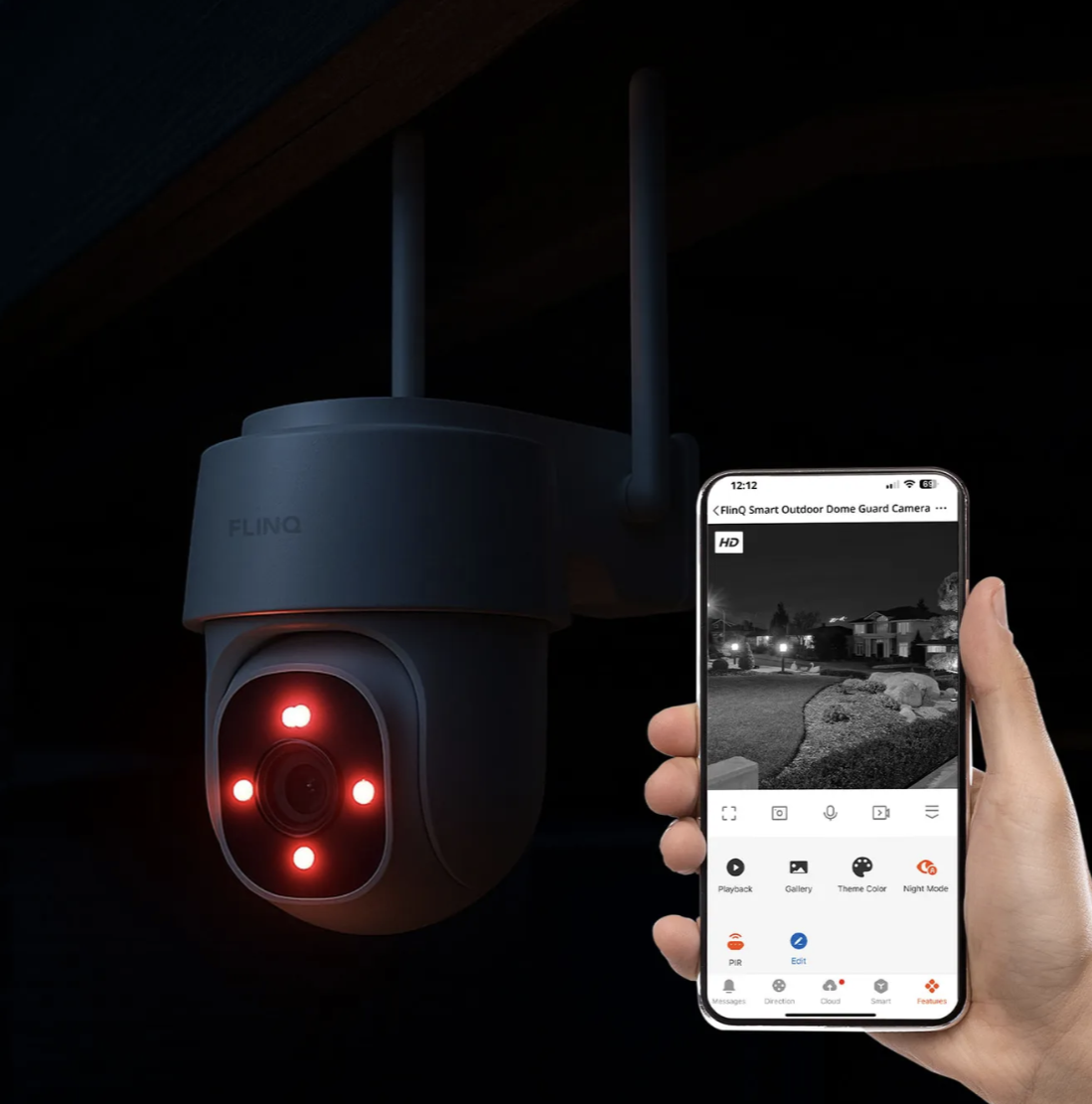 FlinQ Smart Dome Guard Security Camera White 16.3 x 9.9 x 13.8 cm - Caméra extérieure solaire 2K sans fil avec vision nocturne et contrôle par application