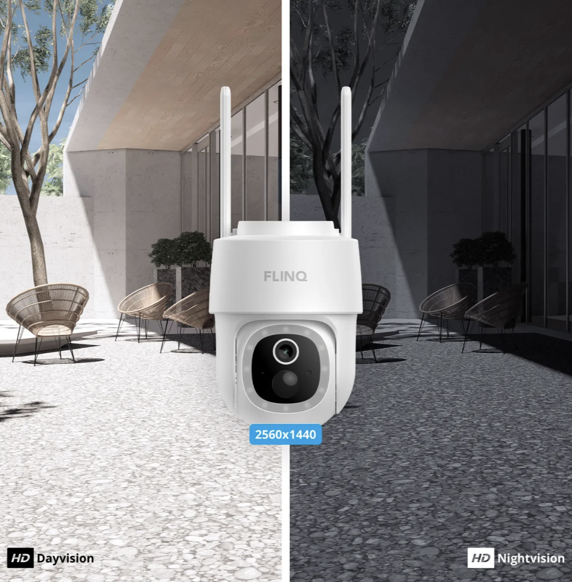FlinQ Smart Dome Guard Security Camera White 16.3 x 9.9 x 13.8 cm - Caméra extérieure solaire 2K sans fil avec vision nocturne et contrôle par application