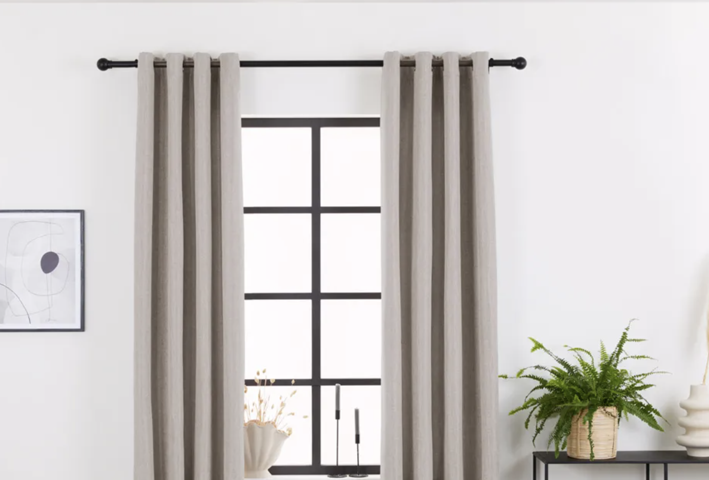 Outspot Luxury Woven Blackout Curtain with Hooks and Rings - Beige - 150 x 260 cm