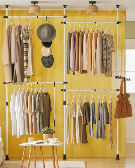 SoBuy - Portemanteau - 4 barres à linge - réglable - 124-226 x 285 cm - blanc