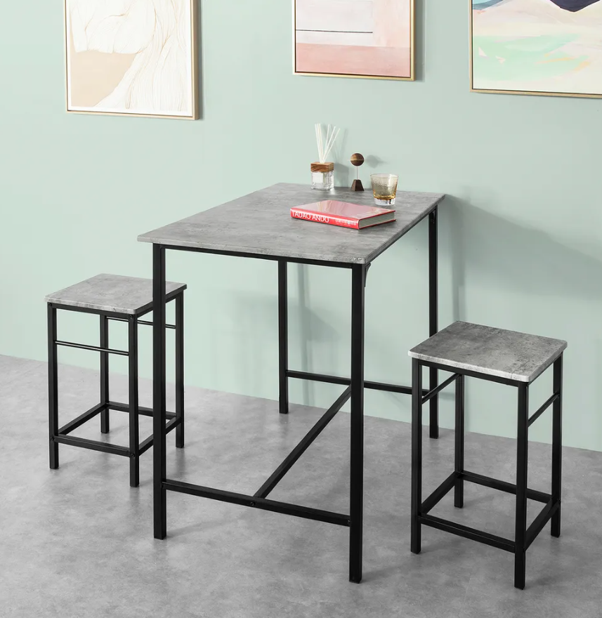 SoBuy Table de bar - 4 tabourets - Ensemble de table de bar - 5 pièces - 100 x 87 - 60 cm - jusqu'à 120 Kg - Gris/Noir
