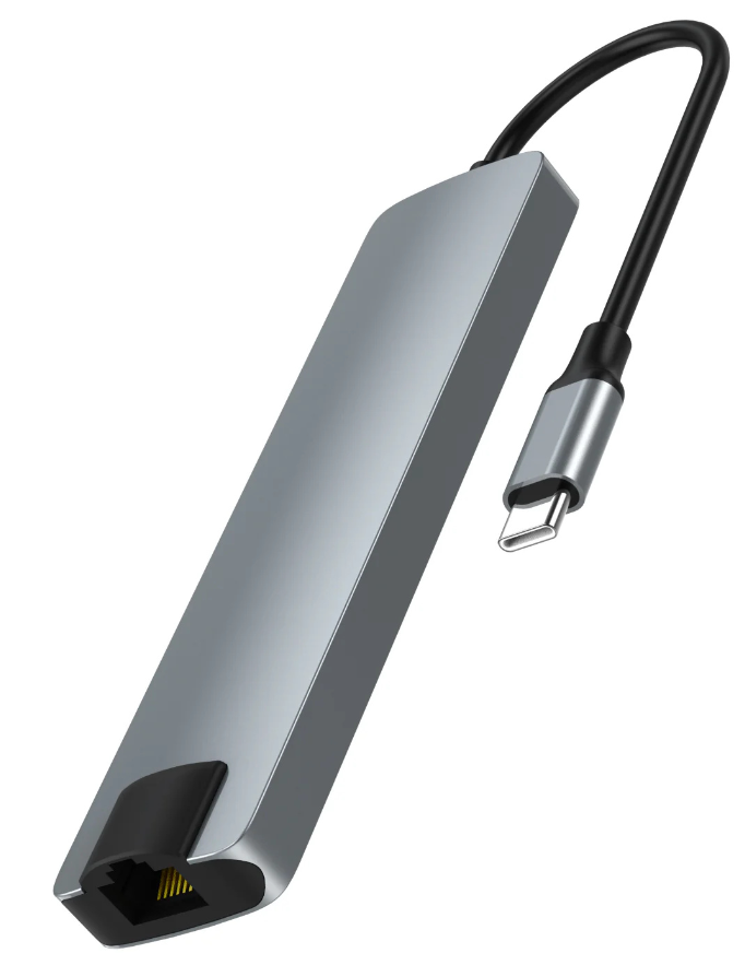 Nuvance - USB C HUB Ethernet 3.0 - 7 Ports - 19 x 5 x 2 cm - Silver