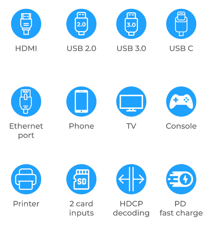 Nuvance - USB C HUB Ethernet 3.0 - 7 Ports - 19 x 5 x 2 cm - Silver