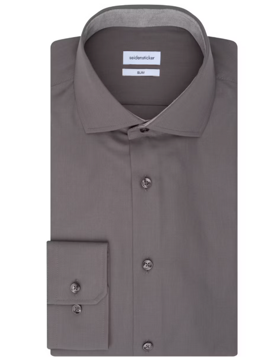 Seidensticker - Chemise d'affaires - Taille 41 et col Kent étalé - Finition sans repassage et poignets réglables - Pour les occasions formelles et professionnelles - Coton anthracite