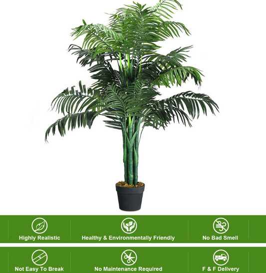 Palmier Areca artificiel de 1,1 mètre de haut - Arbre décoratif en soie avec panier pour l'intérieur et l'extérieur