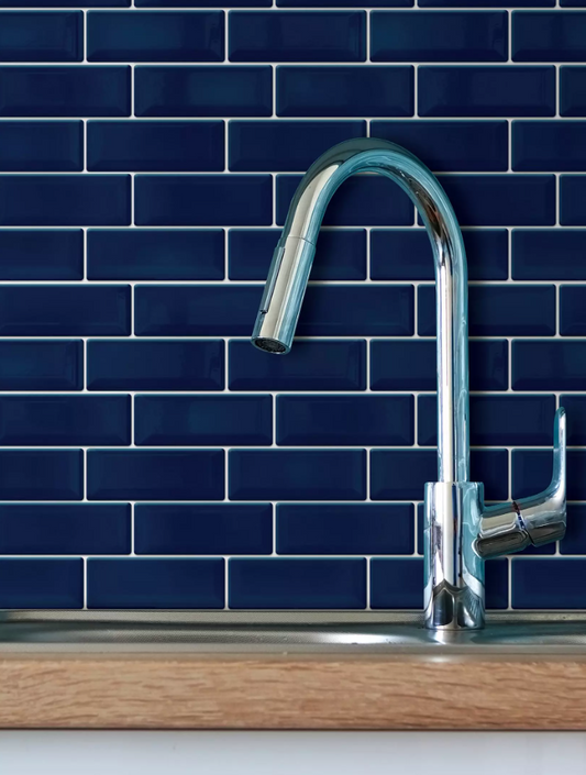 Walplus Dalles autocollantes 3D brillantes bleu foncé 30,5 x 30,5 cm - 6 pièces