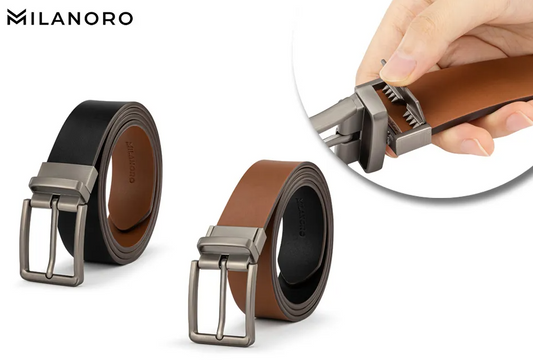 Milanoro - Ceinture élégante en cuir - Avec boucle réversible noir et cognac 2-en-1