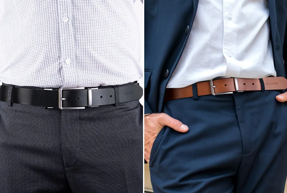 Milanoro - Ceinture élégante en cuir - Avec boucle réversible noir et cognac 2-en-1