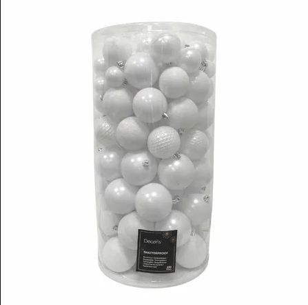 Décoration de Noël Boules de Noël Mélange Plastique Hiver Blanc 100pcs