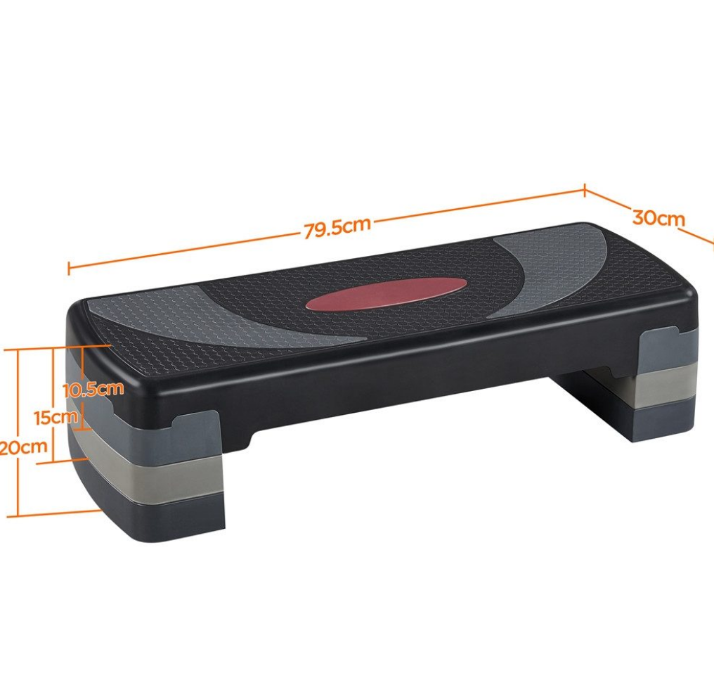 Yaheetech Adjustable Step-Up - 79.5 x 30 x 10.5-20 cm - Noir avec gris - Stepper de fitness avec 3 hauteurs