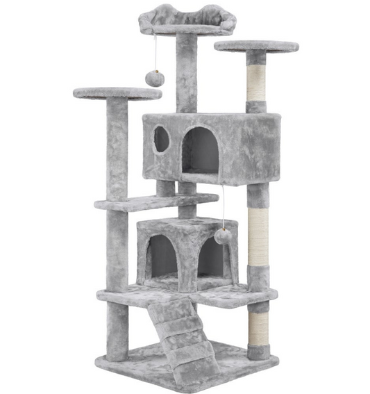 Yaheetech Griffoir 139 cm - Gris foncé - 3 Plates-formes - 2 Maisons pour chats - Poteaux en sisal