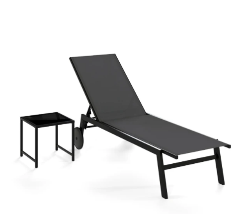 Ensemble de jardin Coast Lounger - Dossier réglable - Table d'appoint incluse - Résistant aux intempéries - Pliable - Gris