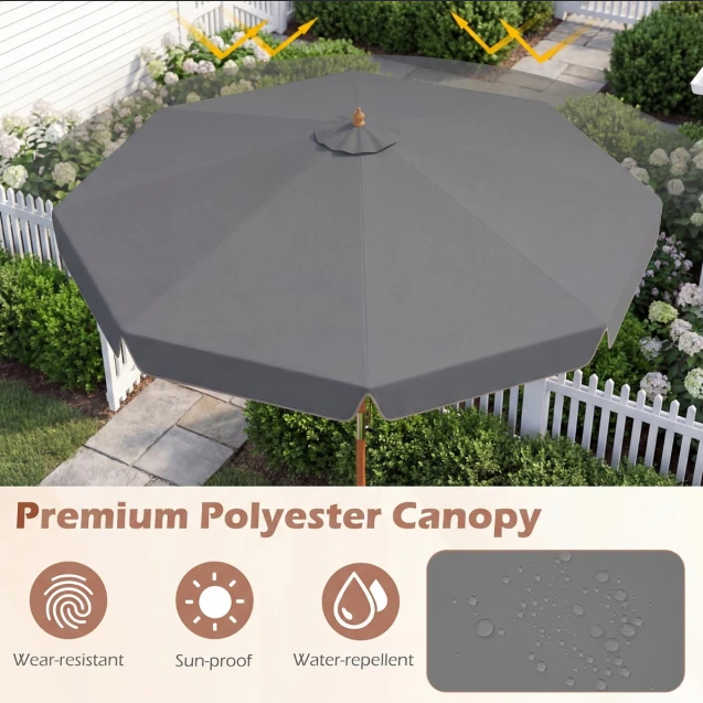 Costway Parasol de jardin - 300 cm - inclinable - mât en bois - résistant aux intempéries - gris