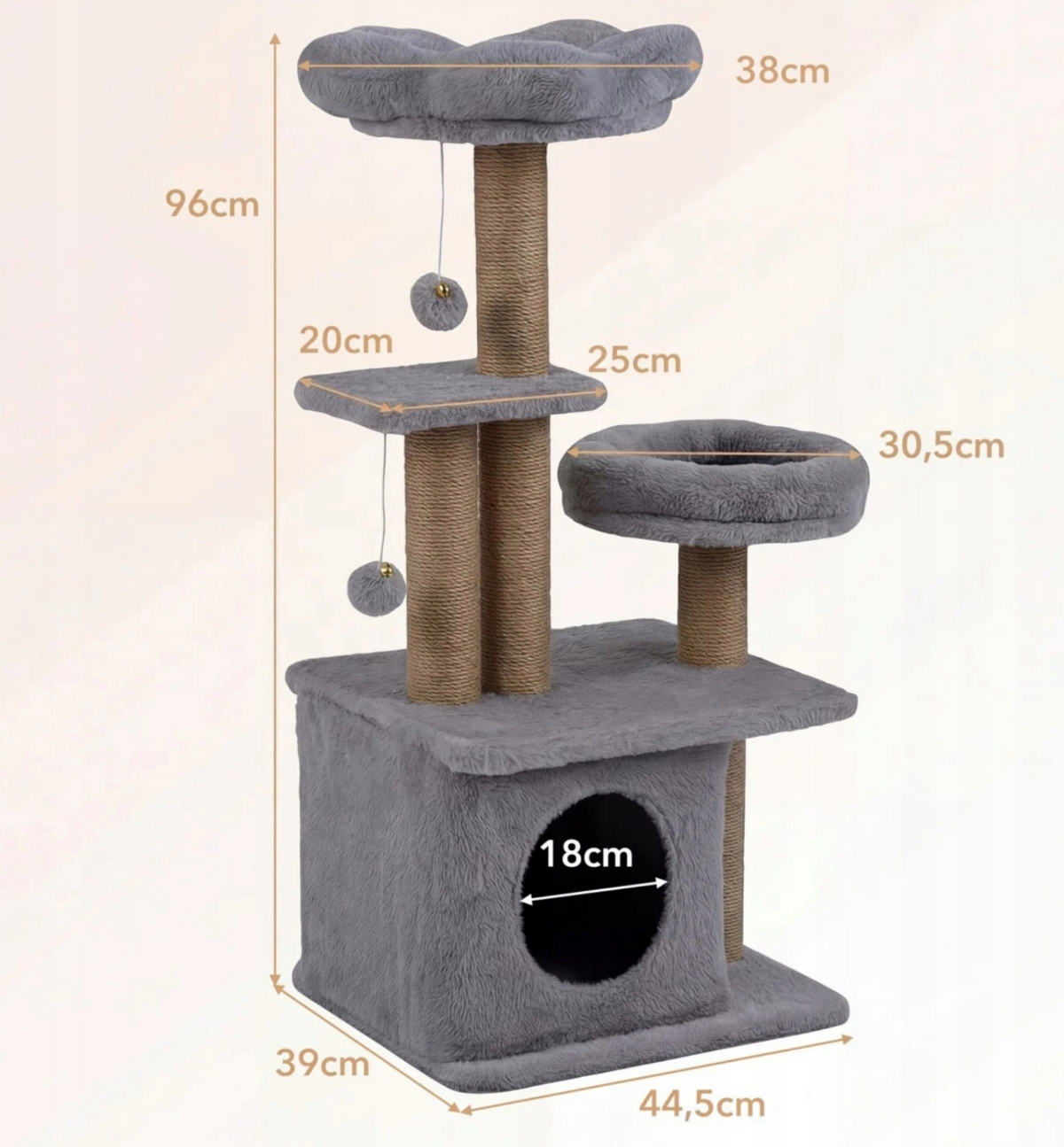 Griffoir Coast Gris - 96 cm de haut - Avec maison, chaise longue et 2 boules de jeu