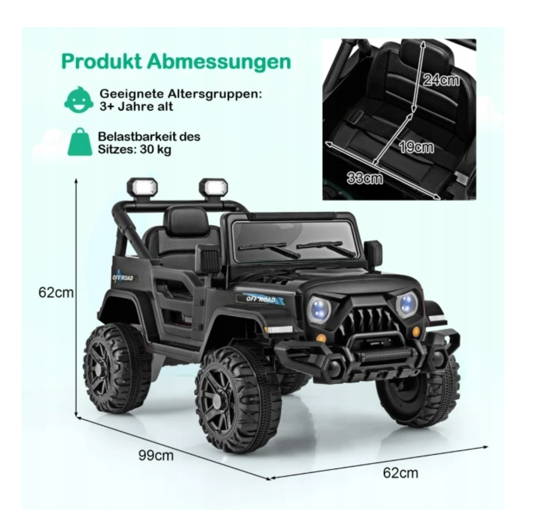 Coast Electric Child Car Black - SUV avec télécommande et lumières LED - 99 x 62 x 62 cm