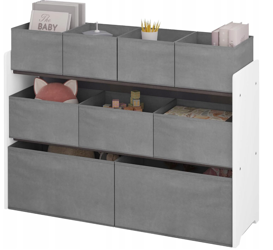 Lestarain LETSJF0013 - étagère de rangement pour chambre d'enfant - 9 boîtes de rangement amovibles - blanc et gris - 92 x 60/68 x 30 cm