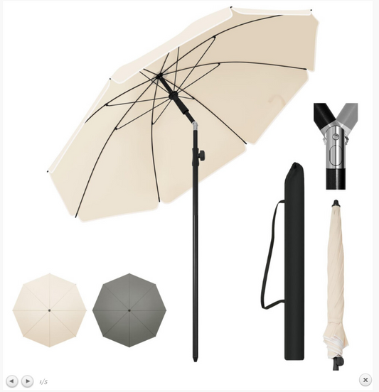 WOLTU GSS0001be02 - Parasol rond 155 cm - Beige - Inclinable à 45 degrés et réglable en hauteur