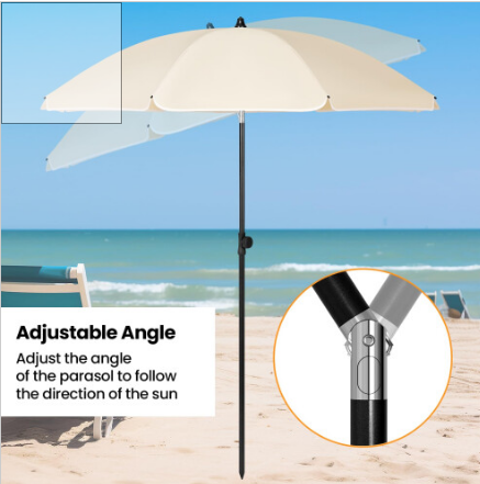 WOLTU GSS0001be02 - Parasol rond 155 cm - Beige - Inclinable à 45 degrés et réglable en hauteur