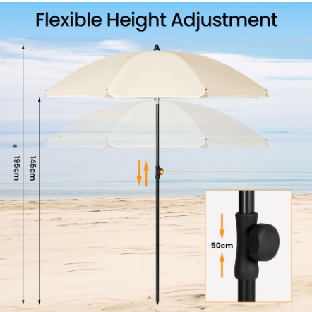 WOLTU GSS0001be02 - Parasol rond 155 cm - Beige - Inclinable à 45 degrés et réglable en hauteur