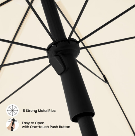 WOLTU GSS0001be02 - Parasol rond 155 cm - Beige - Inclinable à 45 degrés et réglable en hauteur