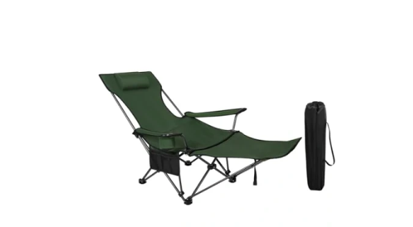 WOLTU CPS8148gn chaise de camping - chaise de pêche 2 en 1 avec repose-pieds amovible - dossier réglable - vert