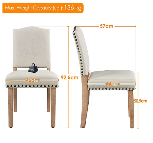 Yaheetech Chaises de salle à manger - 2Pièces - 136kg - Tapissées - Beige