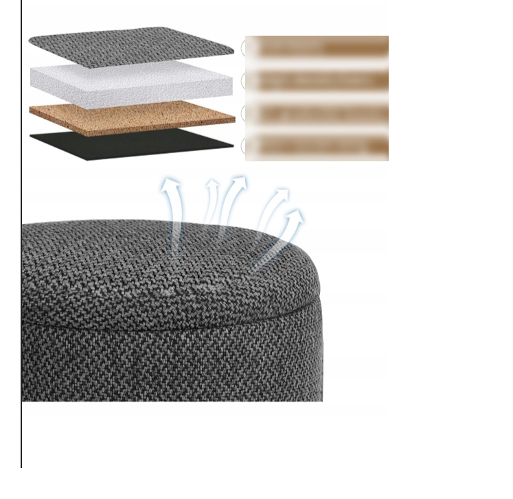 Pouf Woltu avec espace de rangement - Rond - Rembourré - En bois - 32 x 32 x 36,5 cm - Gris
