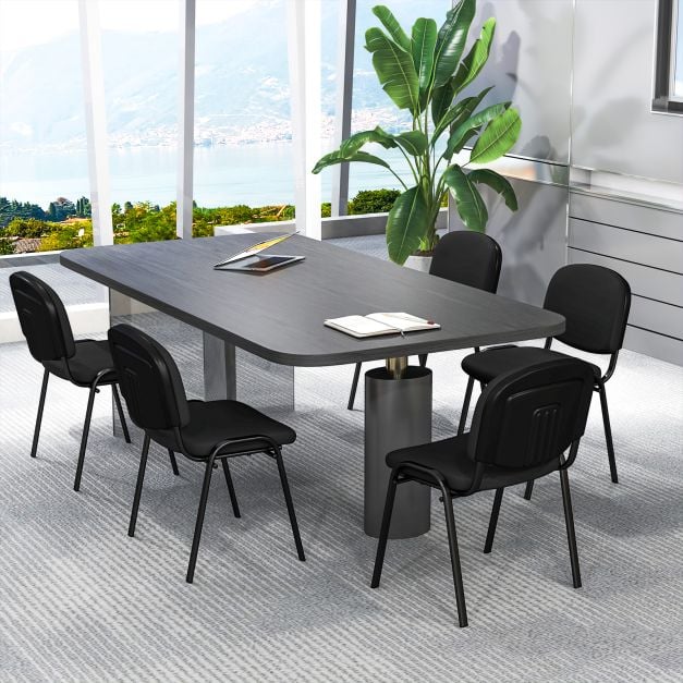 Coast Meeting Chairs Set - Stackable - Ergonomic - Linen - Metal - 5-Piece - Black