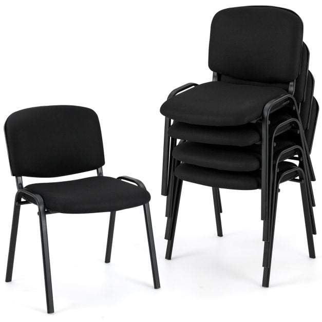 Coast Meeting Chairs Set - Stackable - Ergonomic - Linen - Metal - 5-Piece - Black