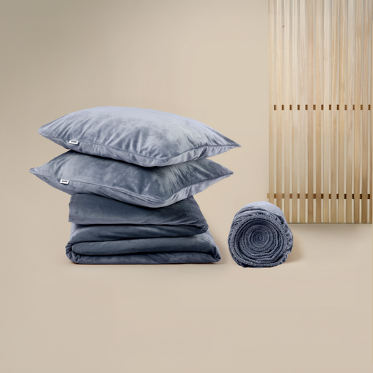 Sjumo Silky Smooth Bundle - Faded Blue - 200x 220 cm + 60 x 70 cm