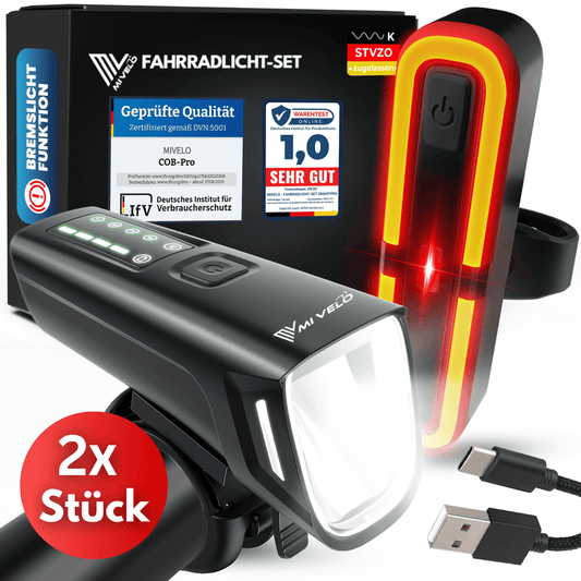 Kit d'éclairage Smart-Ultimate pour vélo - LED - 100 Lux - Feu de freinage - USB - Noir