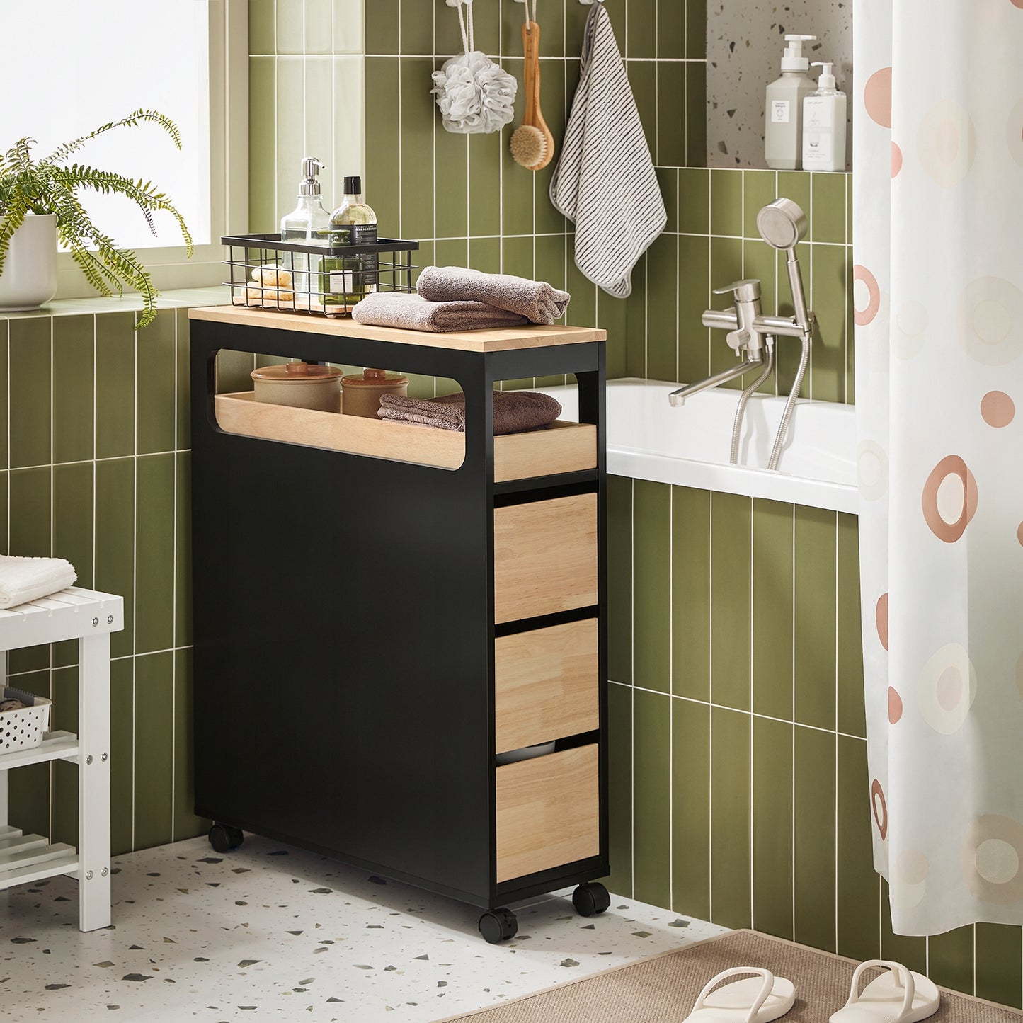 SoBuy Classeur - BZR54-SCH - MDF & Bambou - Jusqu'à 40kg - 24x82x65cm - Noir